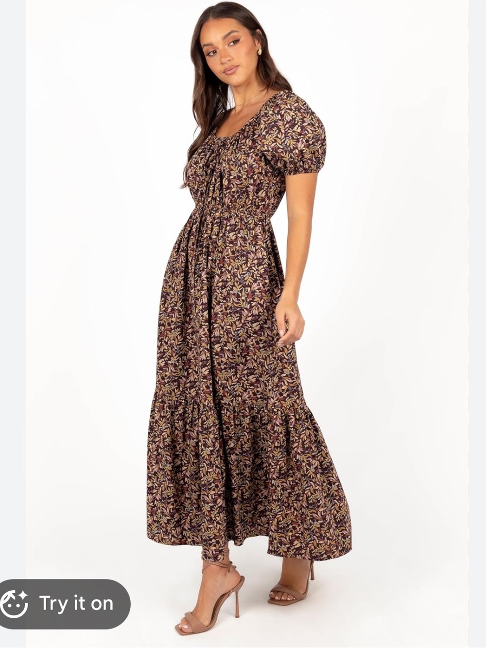 Petal & Pup Juliana Plum Floral Print Puff Sleeve Maxi Dress size Small